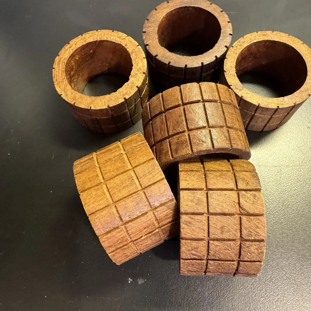 Set of 6 Vintage  Mid Century Modern Teak Wood Napkin Ring Holders MCM Boho‎